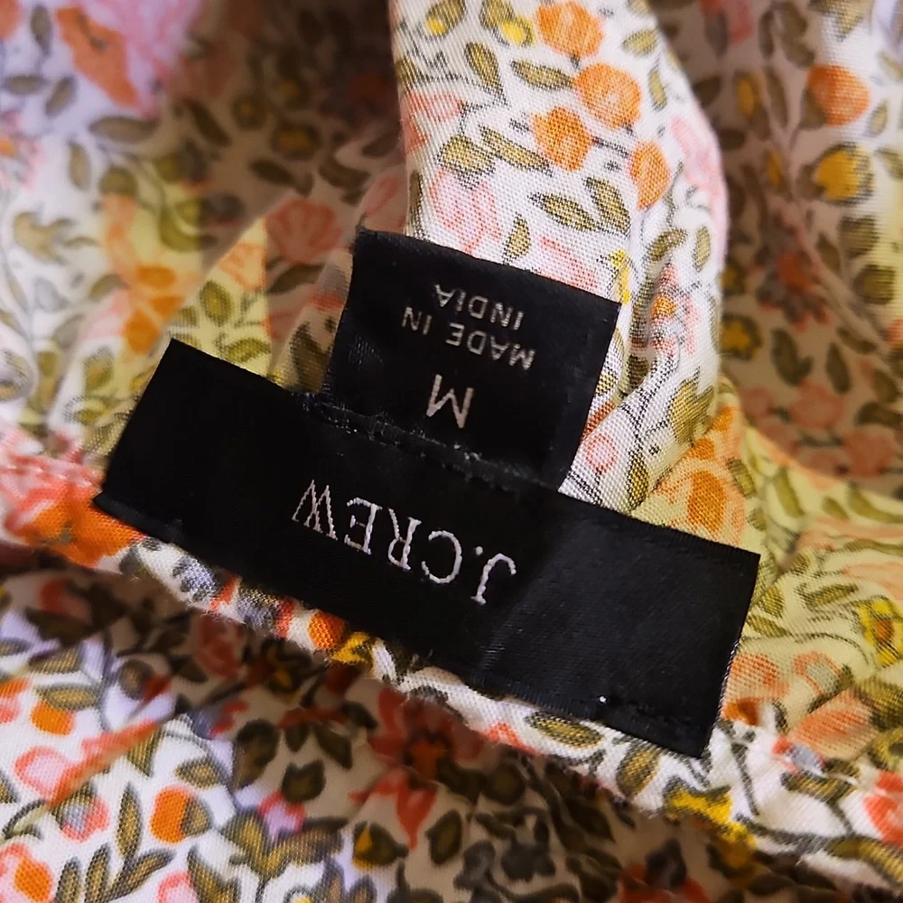 J.Crew Cotton Cinched waist puff sleeve nap dress scattered blooms cottagecore M